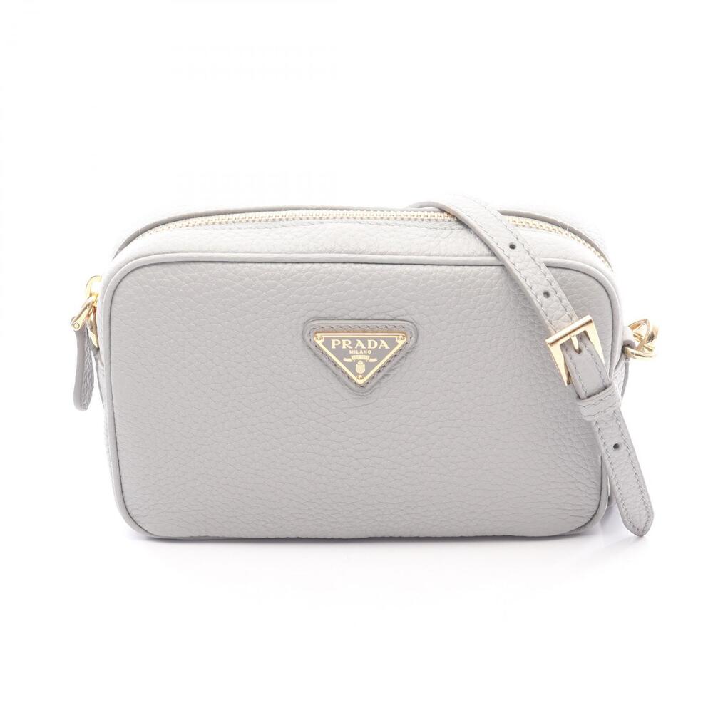 Prada shoulder bag Granite Gray leather enameled logo
